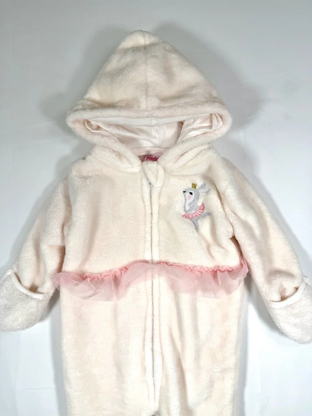 PENELOPE MACK Plush Ballerina Hooded Footed Pram Suit 6-9 Months Baby Girls